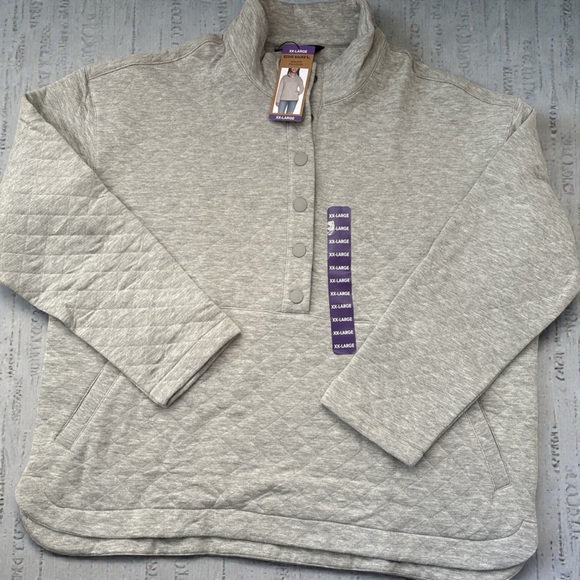 Eddie Bauer Tops - NWT Women’s Eddie Bauer Gray Half Button-Up Quilted Pullover SIZE XXL